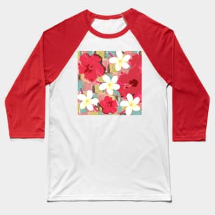 Tropical Flowers (Warm background) Baseball T-Shirt